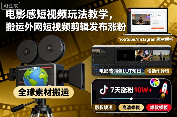 久爱副业网,网赚项目,网赚论坛博客网分享电影感短视频玩法教学，搬运外网短视频剪辑发布涨粉