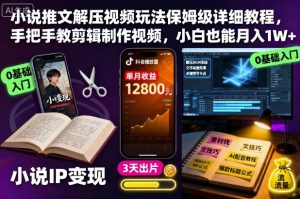 小说推文解压视频玩法保姆级详细教程，手把手教剪辑制作视频，小白也能月入1W+-每日必学网