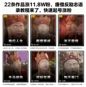 22条作品涨11.8W粉,唐僧反励志语录教程来了,快速起号涨粉-每日必学网