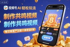视频号AI轻松玩法，制作共鸣视频，每日简单产出数十条收益8张-每日必学网
