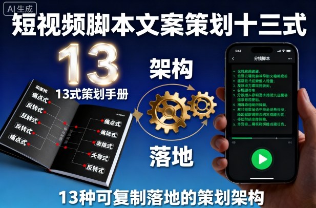 久爱副业网,网赚项目,网赚论坛博客网分享短视频脚本文案策划十三式，13种可复制落地的策划架构