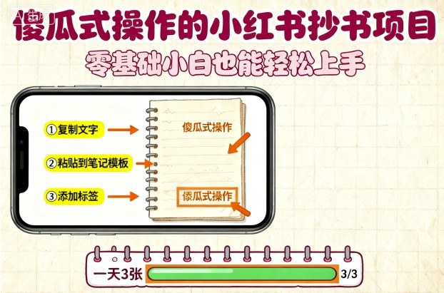 久爱副业网,网赚项目,网赚论坛博客网分享傻瓜式操作的小红书抄书项目，会复制粘贴就行，零基础小白也能一天3张