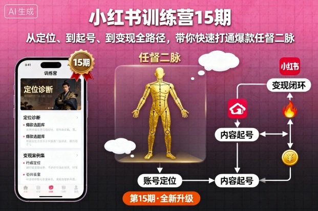 久爱副业网,网赚项目,网赚论坛博客网分享小红书训练营15期，从定位、到起号、到变现全路径，带你快速打通爆款任督二脉