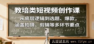教培行业短视频制作教程：从底层思维到热门选题、爆款打造，包含拍摄技巧、剪辑实操全流程干货-每日必学网