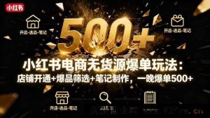 （16256期）小红书无货源电商起店指南：新店入驻+选品技巧+内容打造，3天出单500+-每日必学网