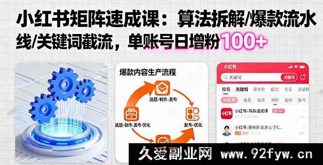 图片[1]-（16231期）小红书矩阵冷启动实战课：算法逻辑解密/爆款内容生产链/关键词布局技巧 单号日涨粉破百实操-每日必学网