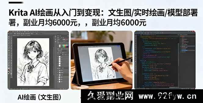 图片[1]-（16222期）Krita AI绘画新手变现指南：AI生成/手绘辅助/本地部署，副业月入6千实战-每日必学网