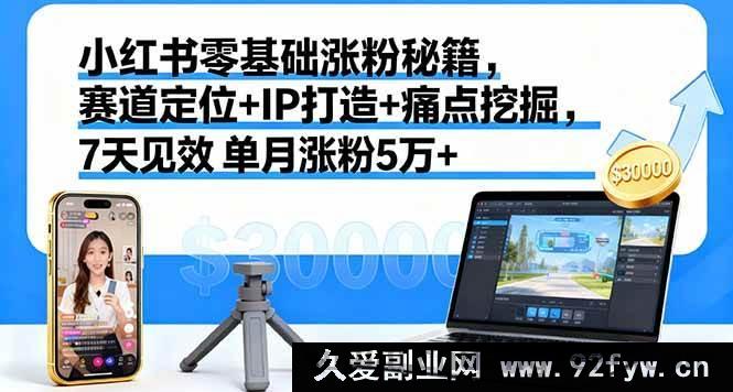 图片[1]-（16158期）小红书新手7天零基础高效涨粉法，精准赛道定位、独特IP打造及痛点深挖，单月轻松涨粉5万+-每日必学网