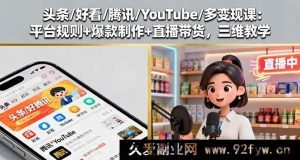16147期：头条好看腾讯YouTube全掌握！多变现课含平台规则爆款制作及直播带货三维教学-每日必学网