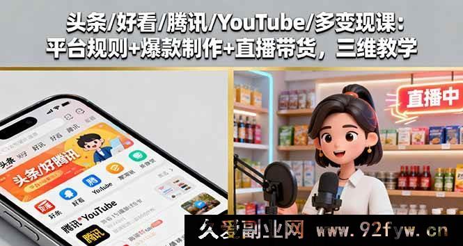 图片[1]-16147期：头条好看腾讯YouTube全掌握！多变现课含平台规则爆款制作及直播带货三维教学-每日必学网