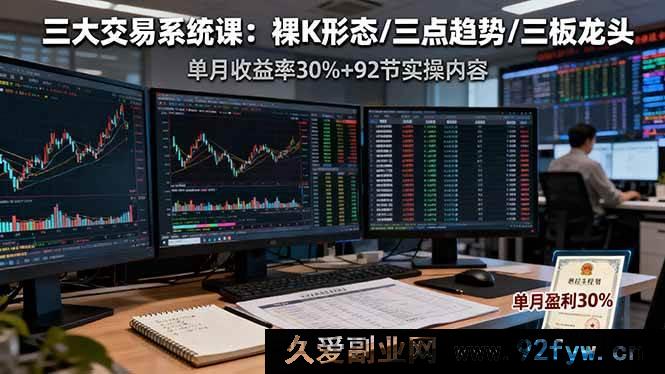 图片[1]-16269期：三大交易系统课，裸K形态、三点趋势、三板体系助你单月收益率超30%，内含92节实操内容-每日必学网