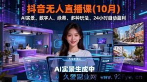 16355期10月抖音无人直播课:AI实景数字人绿幕玩法多样24小时自动盈利新解-每日必学网