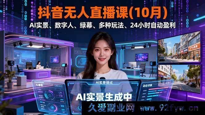 图片[1]-16355期10月抖音无人直播课：AI实景数字人绿幕玩法多样24小时自动盈利新解-每日必学网