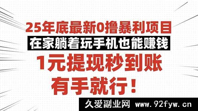 图片[1]-（16342期）2025年全新躺赚0撸暴利项目，玩手机在家轻松赚钱，1元提现即时到账，速来-每日必学网