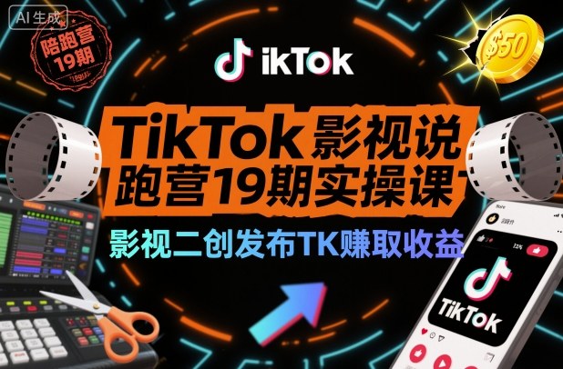 TikTok影视解说陪跑营19期实操课,影视二创发布TK賺取收益,万播收益50美金-每日必学网