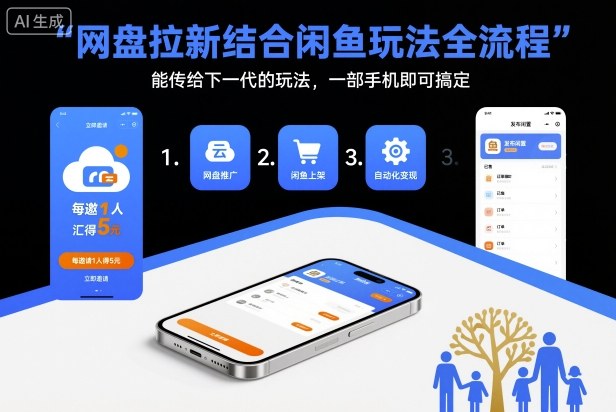 网盘拉新结合闲鱼玩法全流程，能传给下一代的玩法，一部手机即可搞定（附入口渠道以及实操教程）-每日必学网