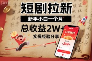 短剧拉新新手小白一个月总收益2W+实操经验分享-每日必学网