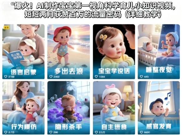 久爱副业网,网赚项目,网赚论坛博客网分享爆火！AI制作宝宝第一视角科学育儿小知识视频，短短两月获赞百万的流量密码（详细教学）