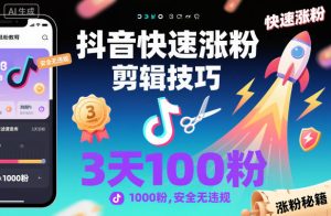 抖音快速涨粉剪辑技巧，3天1000粉，安全无违规-每日必学网