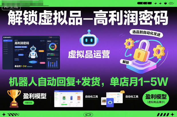 久爱副业网,网赚项目,网赚论坛博客网分享解锁虚拟品高利润密码：机器人自动回复+发货，单店月1-5W【揭秘】