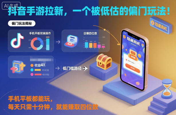 久爱副业网,网赚项目,网赚论坛博客网分享抖音手游拉新,一个被低估的偏门玩法!手机平板都能玩,每天只需十分钟,就能賺取四位数【揭秘】