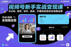 视频号新手实战变现课，从认知、起号、话术、选品、开播到投放的全链路运营-每日必学网