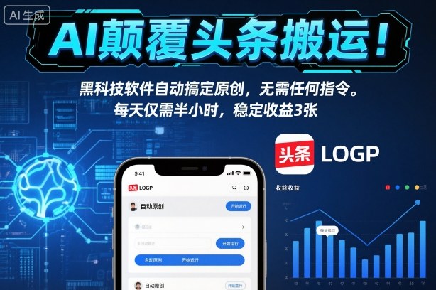 AI颠覆头条搬运！黑科技软件自动搞定原创，无需任何指令。每天仅需半小时，稳定收益3张【揭秘】-每日必学网