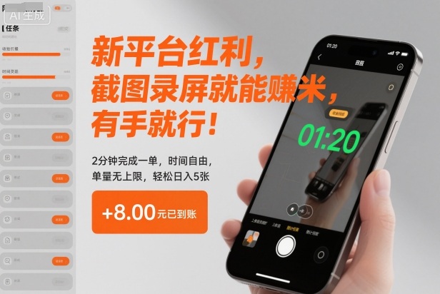 久爱副业网,网赚项目,网赚论坛博客网分享新平台红利，截图录屏就能賺米，有手就行！2分钟完成一单，时间自由，单量无上限，轻松日入5张【揭秘】