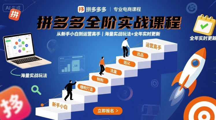 久爱副业网,网赚项目,网赚论坛博客网分享拼多多全阶实战课程,从新手小白到运营高手,海量实战玩法+全年实时更新【2025年10月更新】