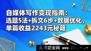 16378期自媒体写作变现攻略：独特选题5法+高效拆文6步+数据优化，单篇赚2243元的秘诀-每日必学网