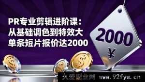 16381期PR剪辑提升课：从基础调色迈向特效大片，单条短片报价两千不是梦-每日必学网