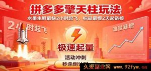 拼多多爆款擎天柱技巧（1.0及1.5版），生鲜水果极速2小时飙升，标品最快2天打造热卖链接-每日必学网