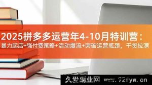 （16642期）2025拼多多运营4至10月特训营：超猛起店术+付费强攻略+活动引大流+打破运营困局，全是硬干货-每日必学网