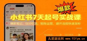 小红书7日起号实操秘籍：热门笔记打造，SEO引流诀窍，矩阵玩法与避违规涨粉攻略-每日必学网