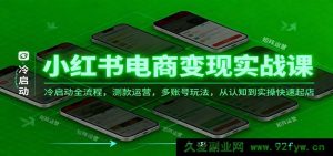 小红书电商变现实操秘籍，冷启动全链路，测款运营技巧，多账号玩法，认知到实操火速开店-每日必学网