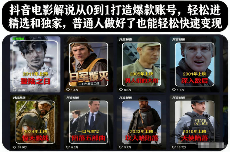 抖音电影解说从0到1打造爆款账号,轻松进精选和独家,普通人做好了也能轻松快速变现-每日必学网