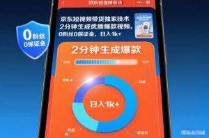 京东短视频带货独家技术，2分钟生成一条优质爆款视频，0粉丝0保证金，日入1k+【揭秘】-每日必学网
