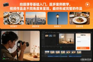 拍摄课零基础入门，超多案例教学，视频作品走不同角度来呈现，最终形成完整的作品-每日必学网