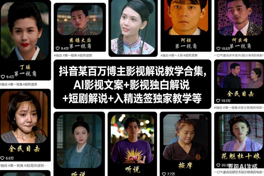 抖音某百万博主影视解说教学合集，AI影视文案+影视独白解说+短剧解说+入精选签独家教学等-每日必学网