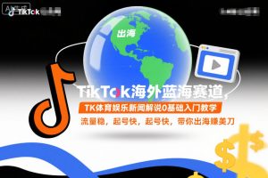 TikTok海外蓝海赛道，TK体育娱乐新闻解说0基础入门教学，流量稳，起号快，带你出海賺美刀-每日必学网