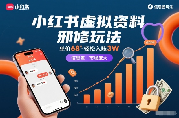 小红书虚拟资料邪修玩法，单价68，轻松入账3W，信息差玩法，市场庞大-每日必学网
