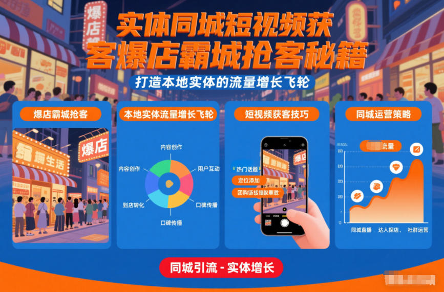 实体同城短视频获客爆店霸城抢客秘籍,打造本地实体的流量增长飞轮-每日必学网