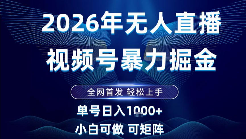 2026最新视频号无人直播掘金，全网首发，小白可以玩，长期稳定日入1k+【揭秘】-每日必学网