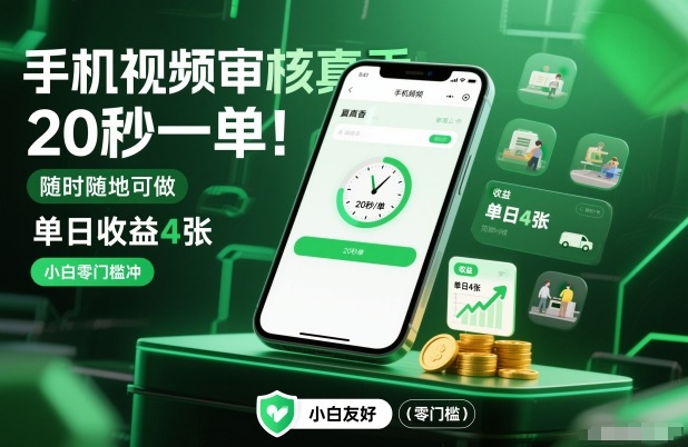 手机视频审核真香!20秒一单,随时随地可做,单日收益4张,小白零门槛冲【揭秘】-每日必学网