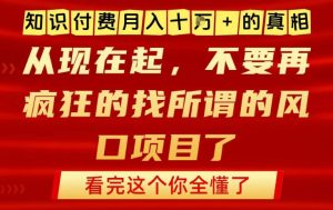 知识付费月入10个W的真相，做网创项目这一个就够了，不要再疯狂的找所谓的风口项目【揭秘】-每日必学网