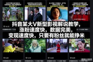 抖音某大V新型影视解说教学，涨粉速度快，数据完美，变现速度快，只要有粉丝就能挣米-每日必学网
