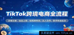 TikTok跨境电商全链路玩法,店铺入驻、选品铺货、短视频卖货、达人协作,小白极速开店-每日必学网