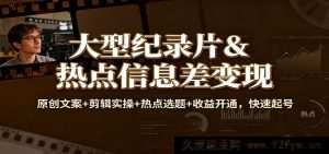 超火纪录片与热门信息差赚钱秘籍：原创文案+剪辑技巧+爆款选题+收益开启，火速涨号-每日必学网