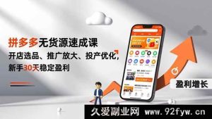 (16785期)拼多多零货源快速入门秘籍,开店选品+推广提效+投产优化,小白30天轻松盈利-每日必学网