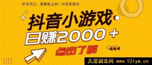 25年超火抖音休闲小游戏项目，单手机日赚2000+攻略-每日必学网